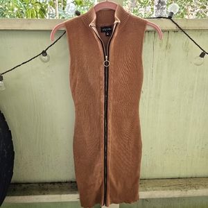 Brown Zipup Sleeveless Sweater Dress